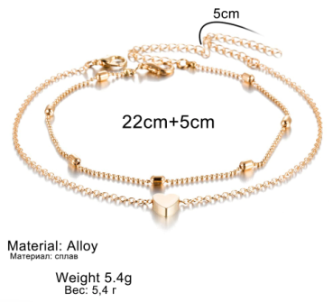 Preview: 2 Set Fußkettchen goldfarben mit Herz bzw. Kügelchen Preview: 2er Set Fußkettchen
